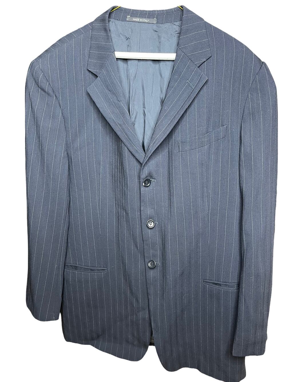 Armani Collezioni Black Wool Pinstripe Suit Coat